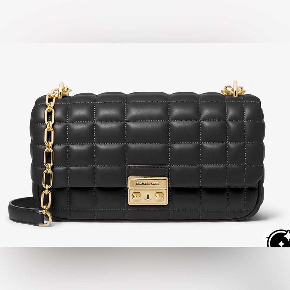 Michael Kors Black Quilted Crossbody Bag with Gold Chain